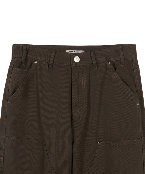 двойнойколено одежда окрашенный брюки (BROWN)