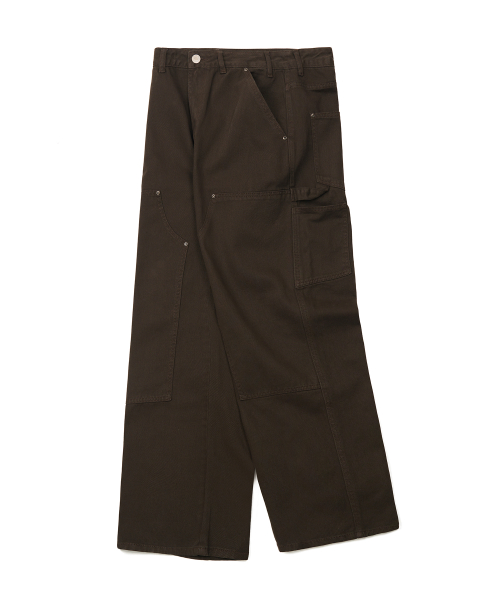 двойнойколено одежда окрашенный брюки (BROWN)