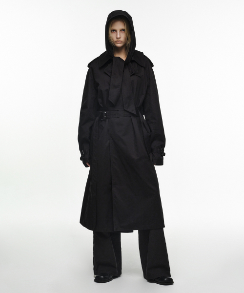 HOODIE TRENCH COAT (UNISEX) STONE CHARCOAL