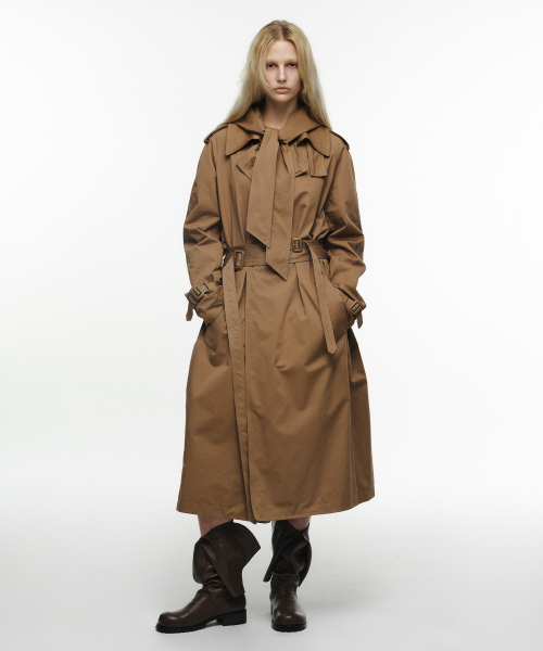 HOODIE TRENCH COAT (UNISEX) STONE CHARCOAL