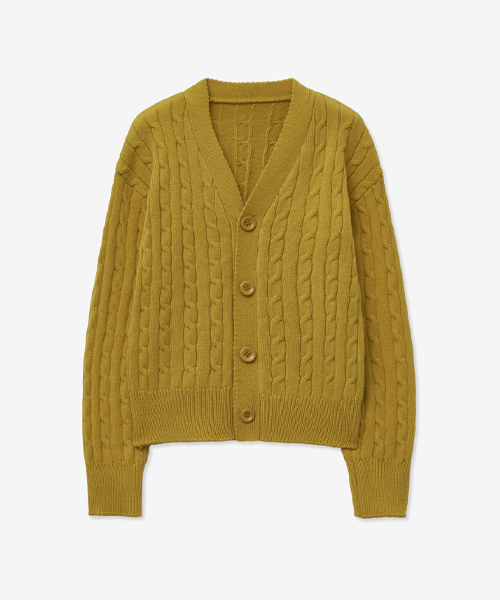 CABLE POINT BUTTON KNIT CARDIGAN_YELLOW