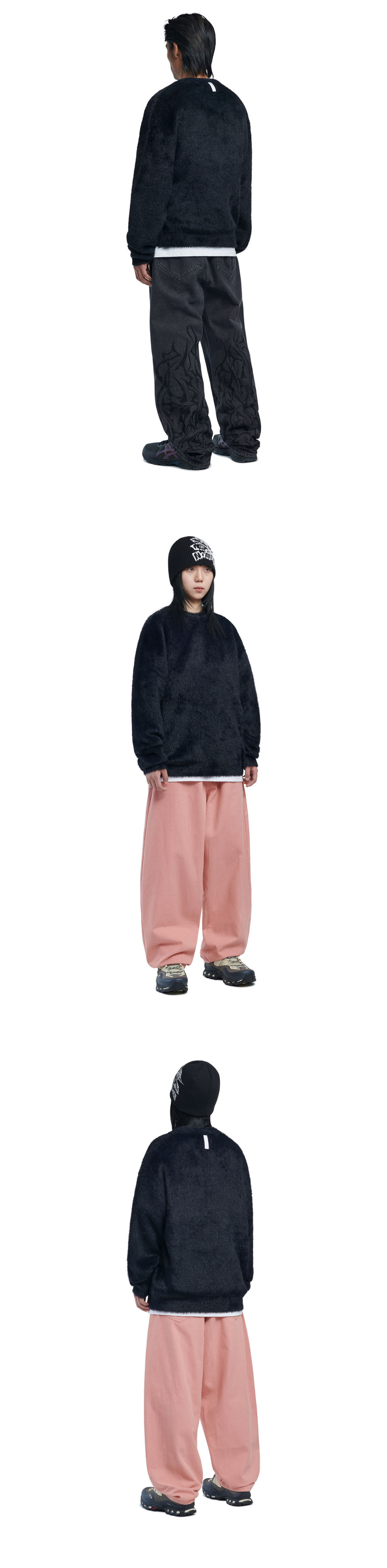 MUSINSA | NOMANUAL CROPPED HAIRY KNIT - BLACK