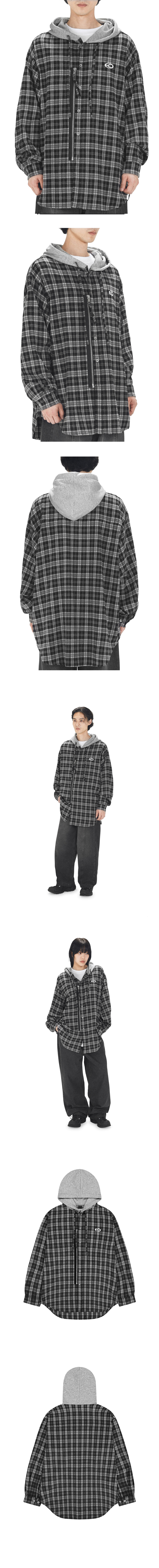 MUSINSA | OY S.L CHECK ZIPPER HOODIE SHIRTS - BLACK