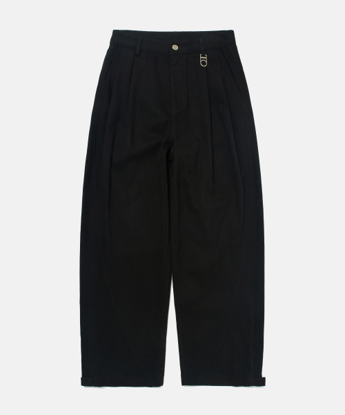 Side Zip Pleated Cotton Pants (BLACK)