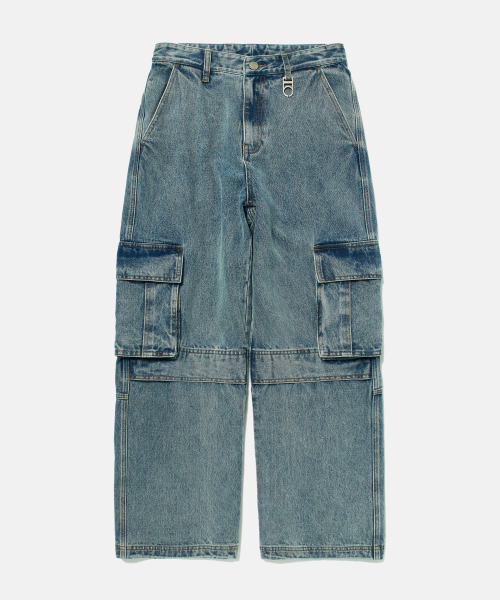 Cargo Wide Denim Pants (WASHED BLUE)