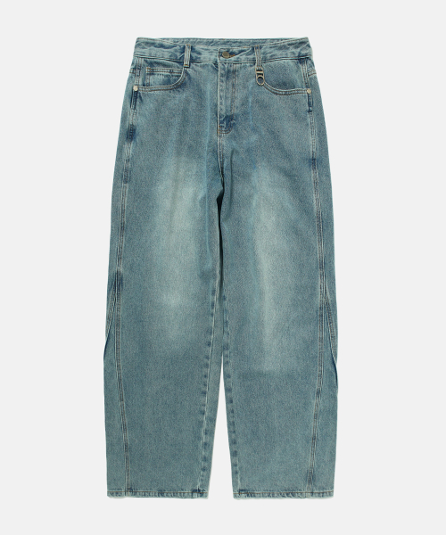 Diagonal Relaxed Denim Pants (WASHED BLUE)