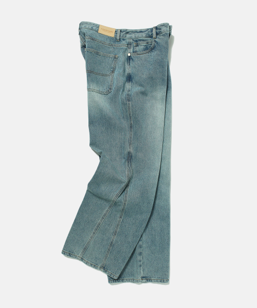 Diagonal Relaxed Denim Pants (WASHED BLUE)