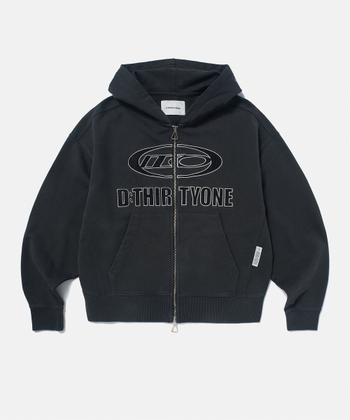 DTO Applique Pigment Zip Hoodie (CHARCOAL GREY)