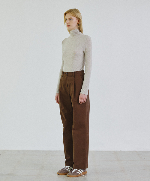 Прямые хлопковые брюки Washed tuck (коричневый)