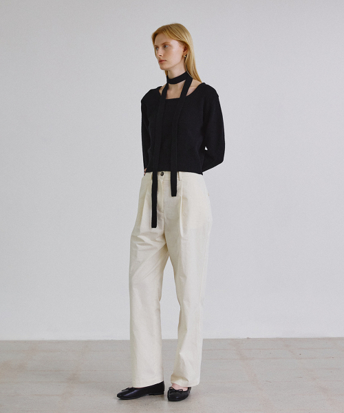 Прямые хлопковые брюки Washed tuck (кремовый)