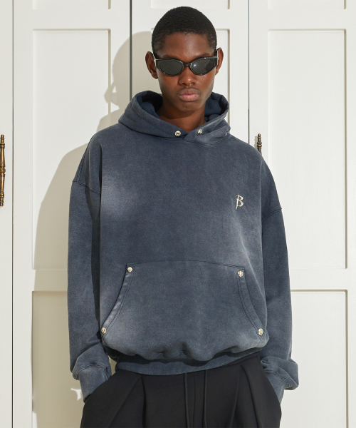 Оверсайз худи с вареным эффектом и заклепками (Washed Navy)