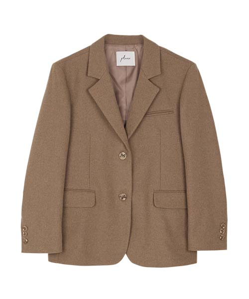 Шерстяной однобортный жакет в елочку_Beige