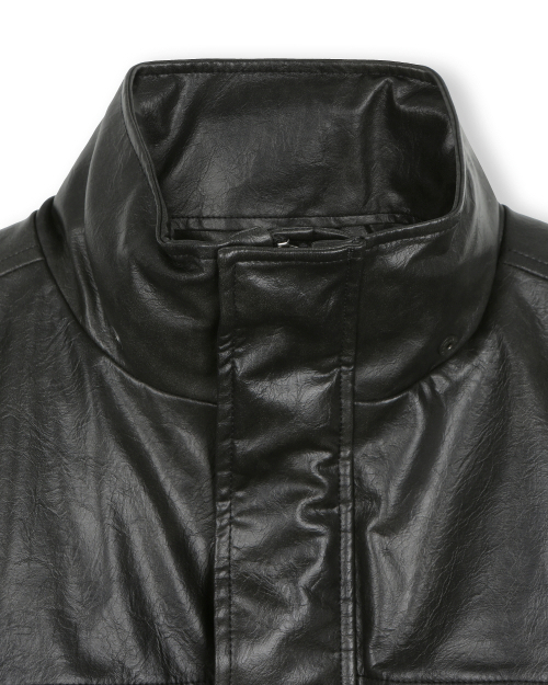 BIG POCKET HOODED LEATHER JUMPER BLACK