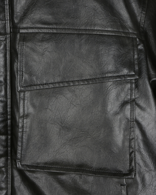 BIG POCKET HOODED LEATHER JUMPER BLACK