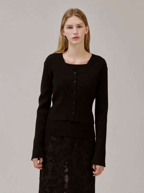 Back strap cardigan & sleeveless set (2color)