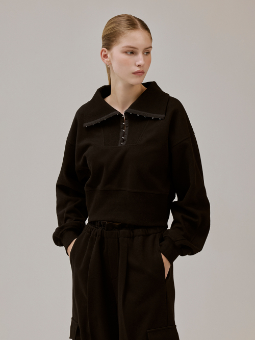 Wide collar crop sweatshirts (2color)