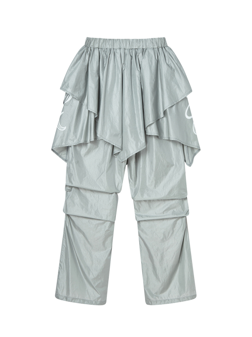 DRAPE LAYERED SKIRTPANTS LIGHT GRAY