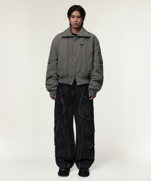 Solid High Neck Ma-1 Charcoal
