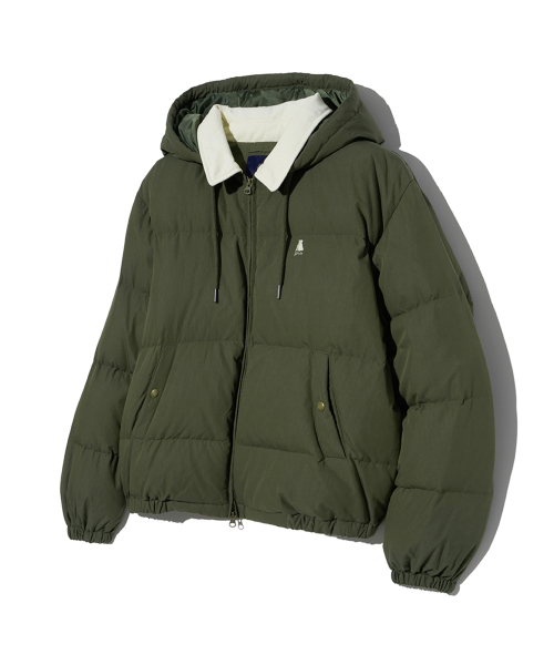 Короткий пуховик со съемным капюшоном_Khaki