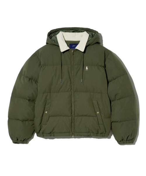 Короткий пуховик со съемным капюшоном_Khaki