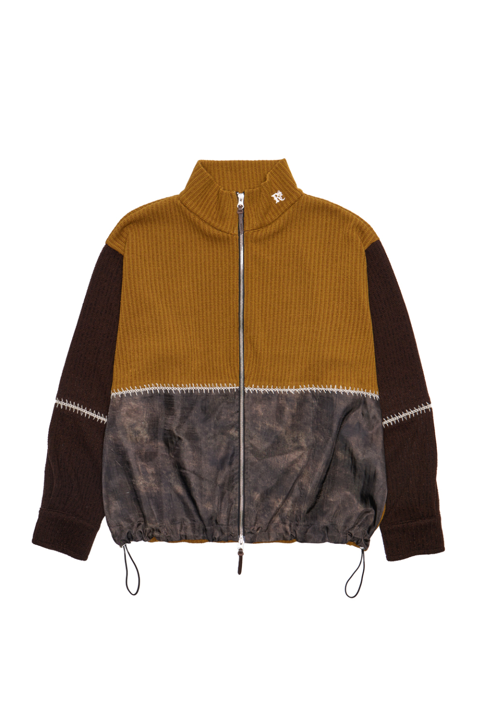 MUSINSA公式 | RSSC STITCHED MIX KNIT ZIP UP - MUSTARD/BROWN
