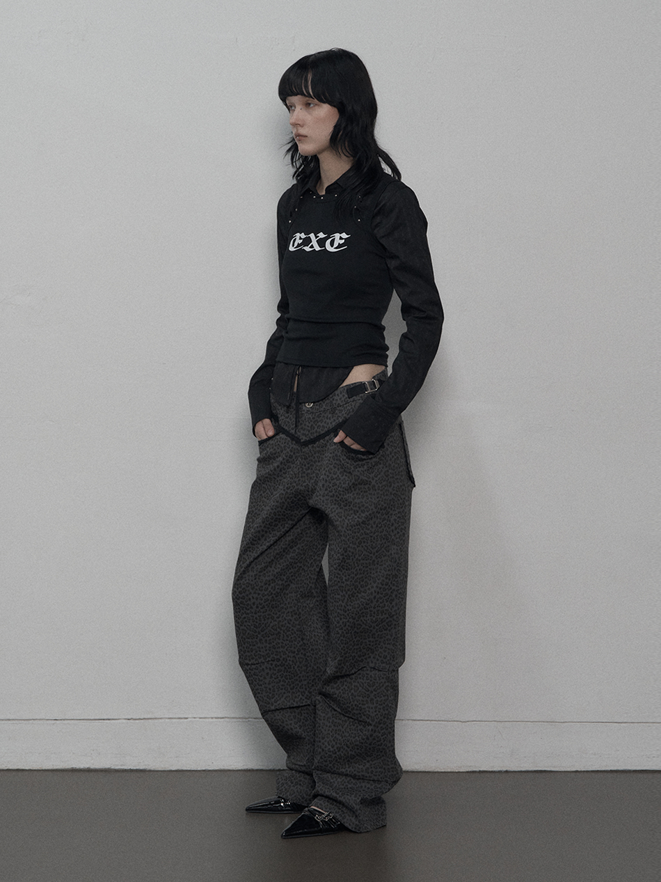 셋업이엑스이(SETUP-EXE) LEOPARD LACE PANTS / CHARCOAL