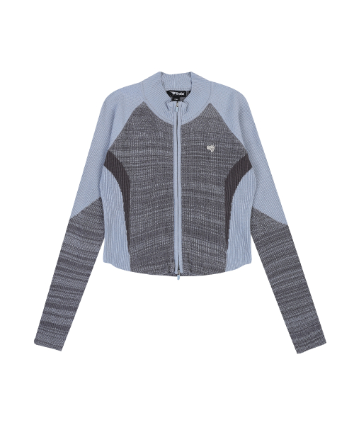 W SPORTY COLOR BLOCK KNIT ZIP-UP [SKY BLUE]