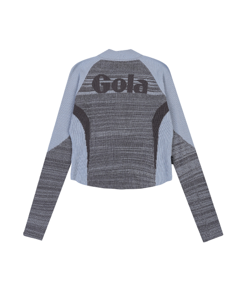 W SPORTY COLOR BLOCK KNIT ZIP-UP [SKY BLUE]