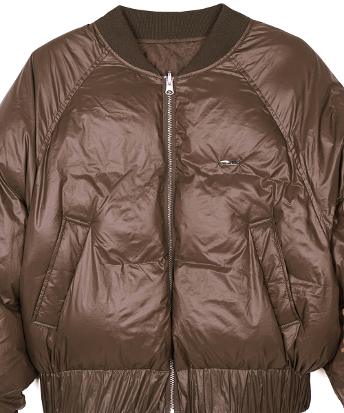 Reversible Glossy Crop Short Puffer Brown