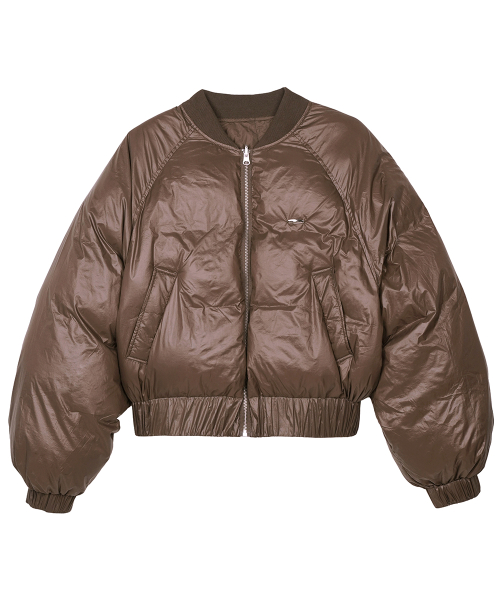 Reversible Glossy Crop Short Puffer Brown