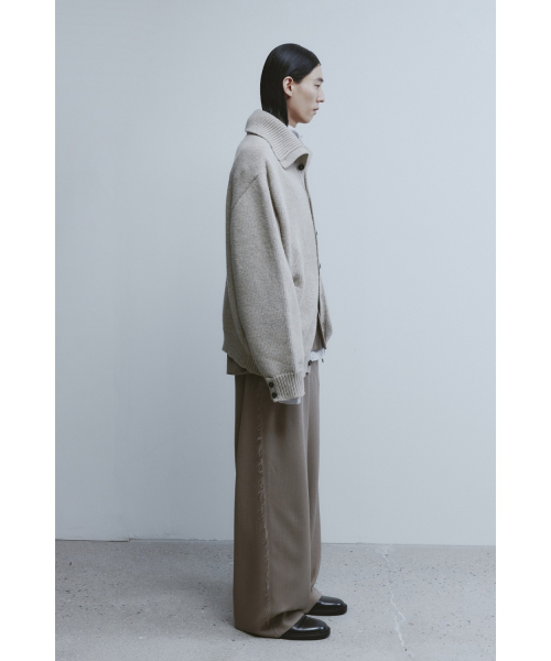 Triple Stitch Wide Trousers - Beige Herringborn