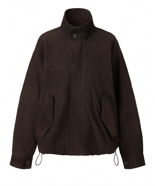 Оверсайз куртка из итальянской замши с высоким горлом, Deep Brown