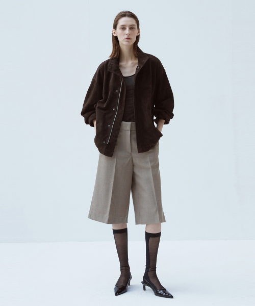 Оверсайз куртка из итальянской замши с высоким горлом, Deep Brown