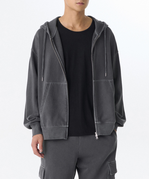 Оверсайз худи на молнии с пигментным окрашиванием [Charcoal Grey]