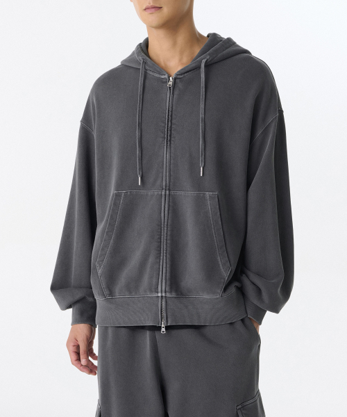 Оверсайз худи на молнии с пигментным окрашиванием [Charcoal Grey]