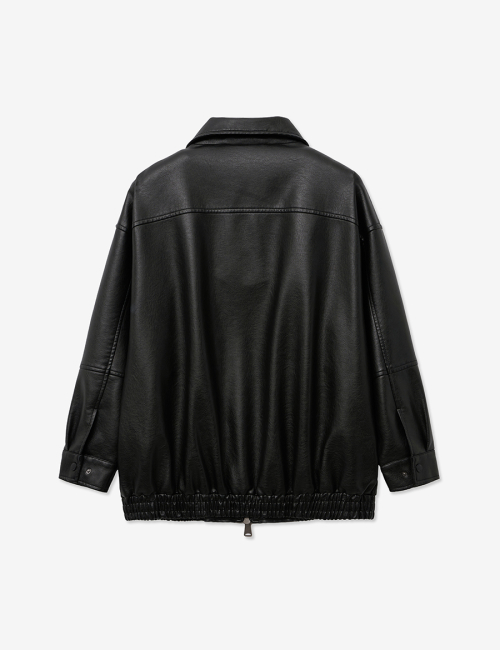 9169 NATURAL WASHED OVER-FIT LEATHER JACKET_BLACK