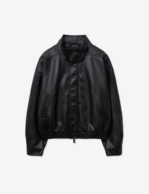 9173 NATURAL WASHED HIGH-NECK LEATHER BLOUSON_BLACK