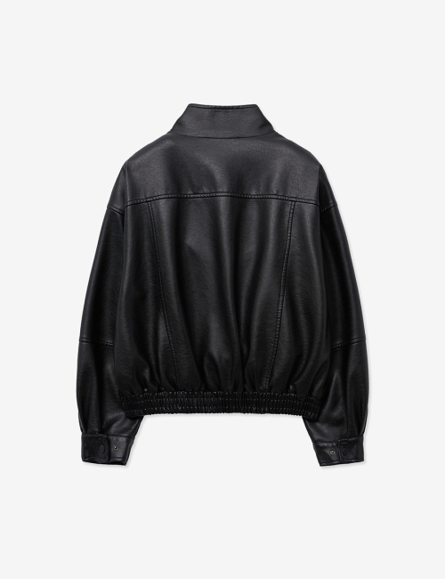 9173 NATURAL WASHED HIGH-NECK LEATHER BLOUSON_BLACK