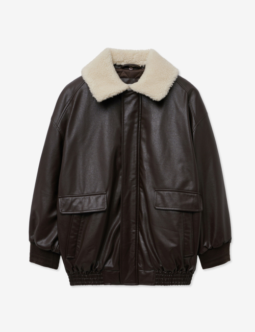 SHEARING VINTAGE WASHED LEATHER PADDING JUMPER_BROWN