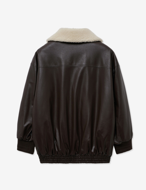 SHEARING VINTAGE WASHED LEATHER PADDING JUMPER_BROWN