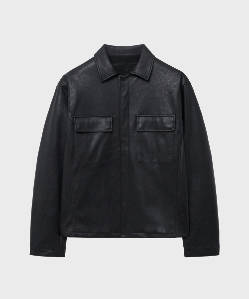 Кожаный жакет-рубашка с подкладкой (Black)