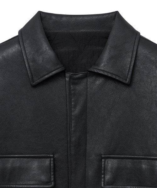 Кожаный жакет-рубашка с подкладкой (Black)