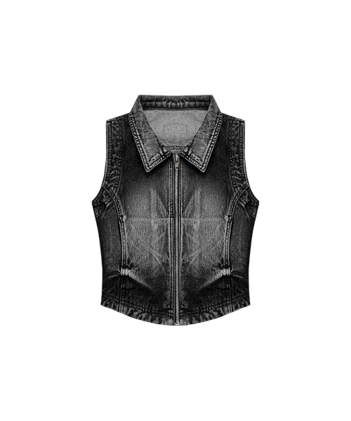 Summer Washing Biker Denim Zip-up Vest чёрный