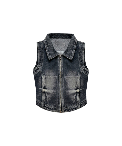 Summer Washing Biker Denim Zip-up Vest синий