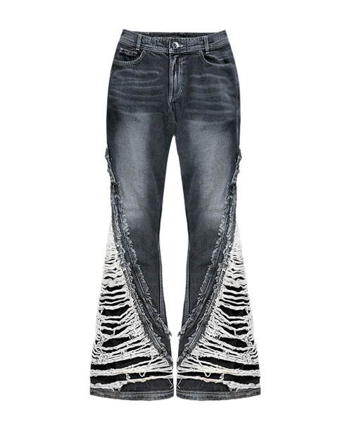 Destroyed Crush Double Line Washing Denim Pants