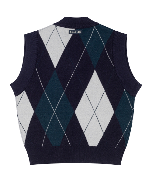 Женский мягкий жилет с аргайл-узором V-neck, Navy