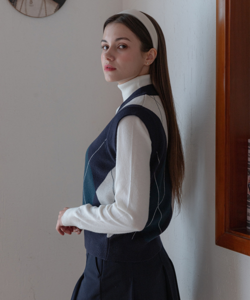 Женский мягкий жилет с аргайл-узором V-neck, Navy