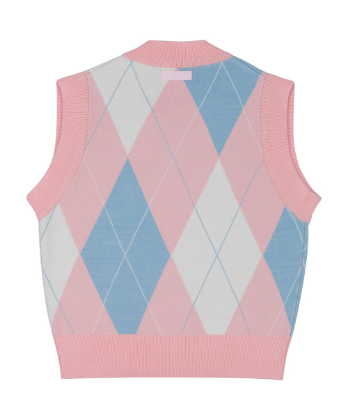 Женский мягкий жилет с аргайл-узором V-neck, Pink