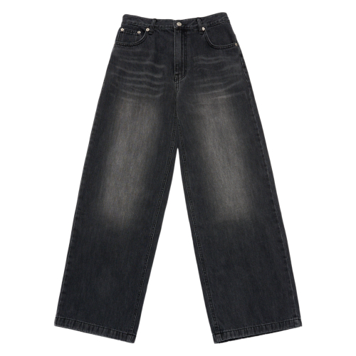 CAT BRUSH WASHING SEMI WIDE WOMAN DENIM PANTS
