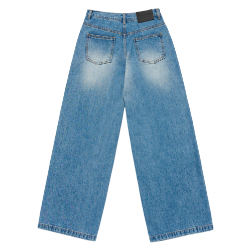 CAT BRUSH WASHING SEMI WIDE WOMAN DENIM PANTS